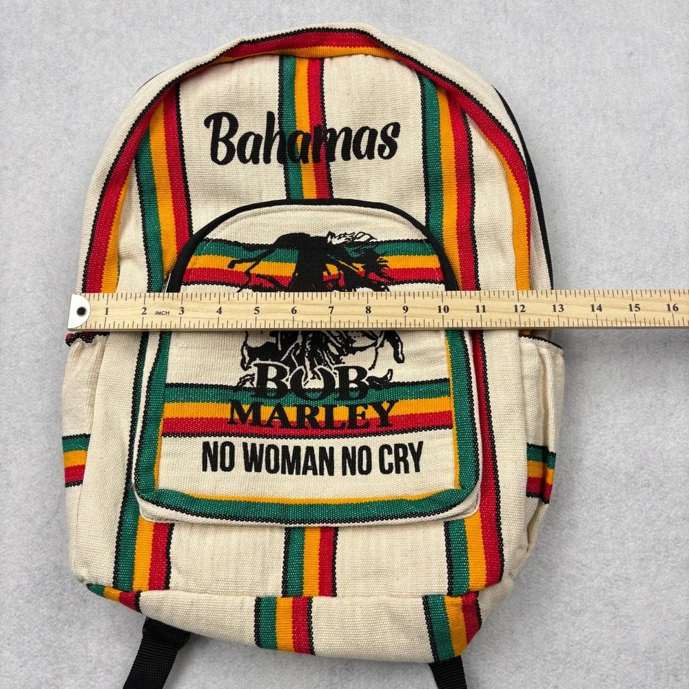 Bob Marley Bahamas Rasta Stripe Canvas Backpack No Woman No Cry Reggae Bag
